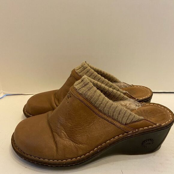 Ugg brown fur lined clogs mules size 10 sn #1937 - Picture 1 of 9